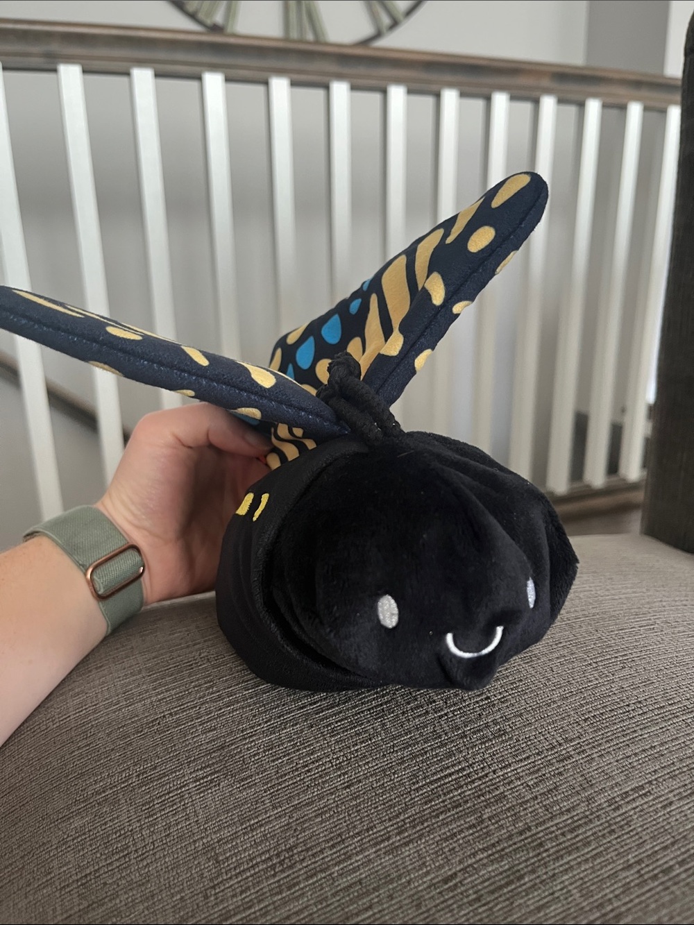 KiwiCo Metamorphosing Black and Green Caterpillar to Butterfly Plush Stuffy